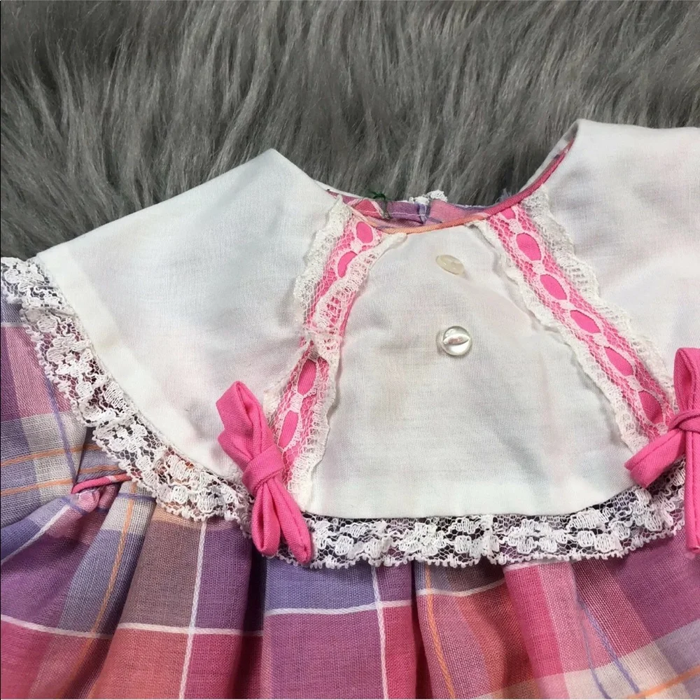Vintage 60s Baby Girls Pink Orange Plaid Dress